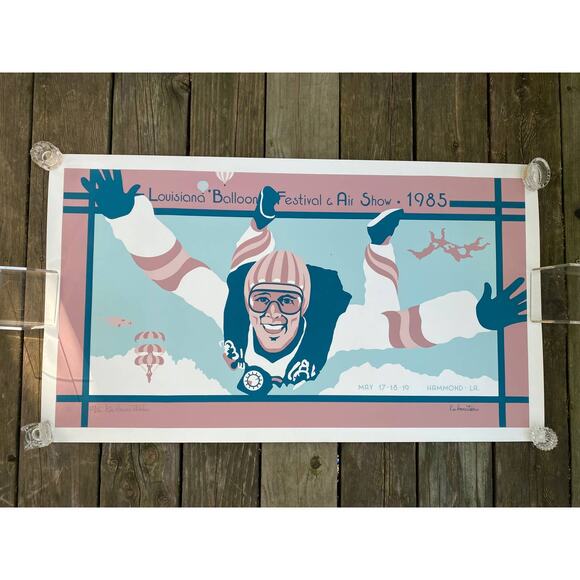 Kim Howes Zabbia louisiana balloon festival 1985 skydiver print - Picture 1 of 13